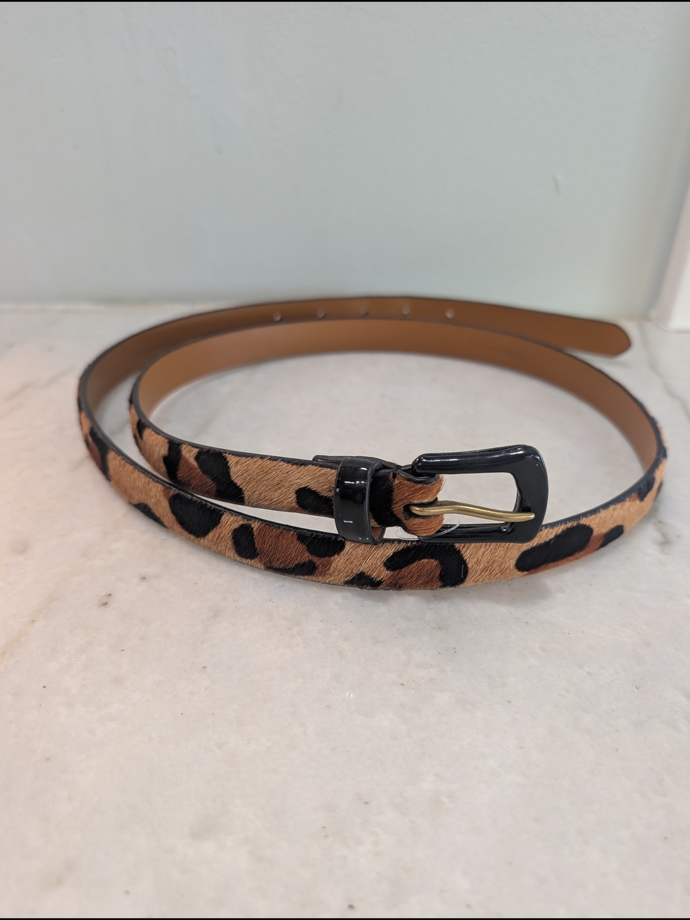Lauren Ralph Lauren Leopard Print Leather Skinny Women's Belt Size XL 45"